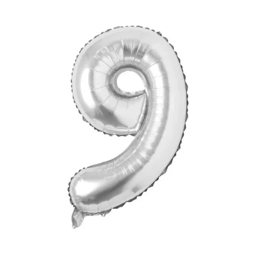 Balon folie cifra aniversare 9 ani silver argintiu Balon folie cifra 9, 100 cm