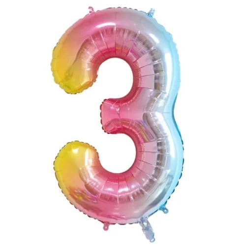 Cifra 3 balon folie curcubeu Balon folie cifra 3, 100 cm curcubeu