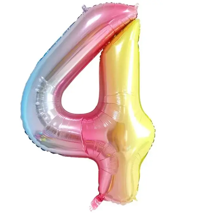 Balon folie cifra 4, 100 cm curcubeu