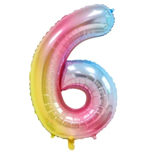 Cifra 6 balon folie curcubeu Balon folie cifra 6, 100 cm curcubeu