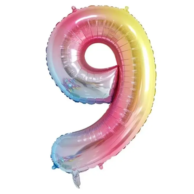 Cifra 9 balon folie curcubeu Balon folie cifra 9, 100 cm curcubeu