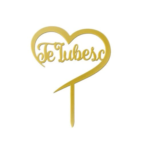 Topper pentru tort mesaj Te iubesc, auriu, 13 cm