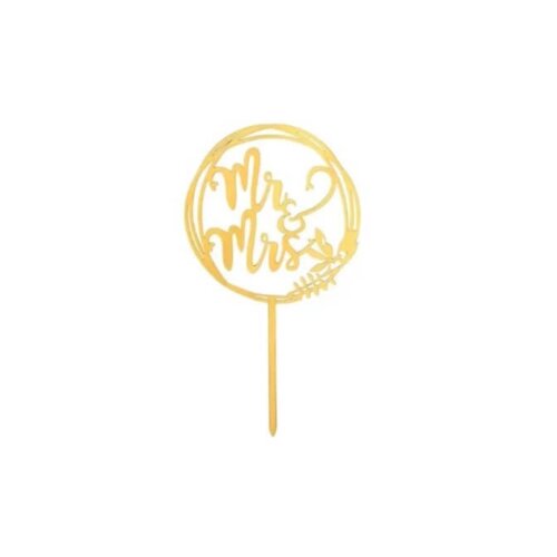 topper mr mrs auriu Topper pentru tort mesaj MR & MRS, auriu, 17 cm