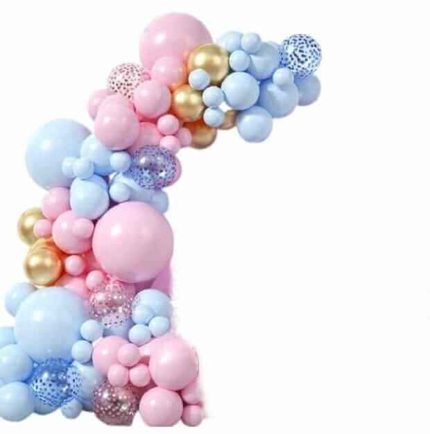 Kit pentru arcada 106 Baloane nunate de roz, bleu si auriu