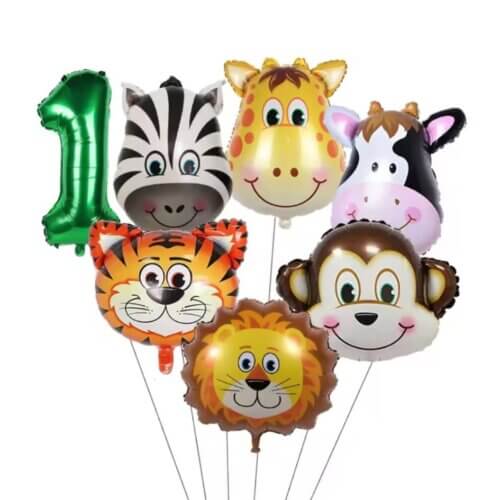 Set aniversar cifra verde si animale 1 Set pentru petrecere aniversară tematică Jungle – Balon folie cifră + 5 baloane folie animale