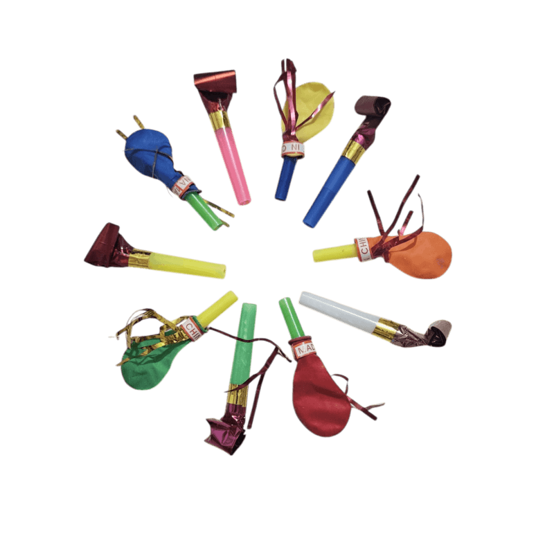 Set 50 suflatori si baloane cu fluier pentru petrecere