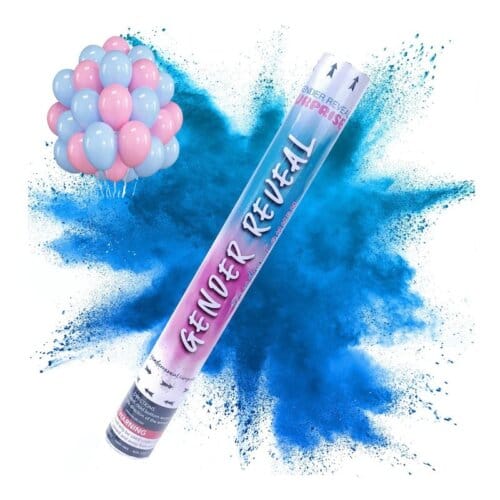 tun confetti pudra bleu Gender Revial plus set baloane latex WOW SHOP Tun confetti gender reveal cu pudra colorata bleu, 40 cm si 15 baloane latex