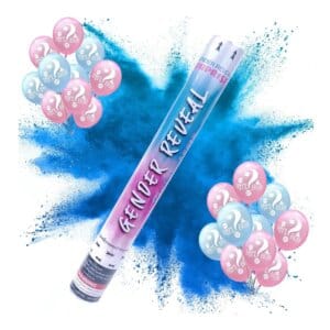 tun confetti pudra bleu Gender Revial1 + latex Tun confetti gender reveal cu pudra colorata bleu, 40 cm si 10 baloane latex