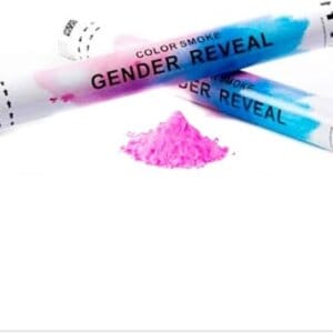 Tun confetti gender reveal cu pudra colorata roz, 40 cm si 10 baloane latex