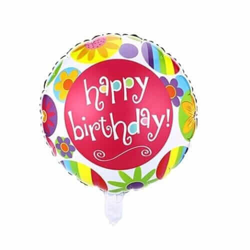 Balon folie Happy Birthday floricele, rotund, 45 cm