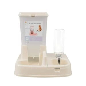 Distribuitor multifunctional pentru hrana si apa, Pentru animale de companie, catei si pisici. 2in1 bol de hranire si rezervor de apa, calitate premium, Crem / Nude