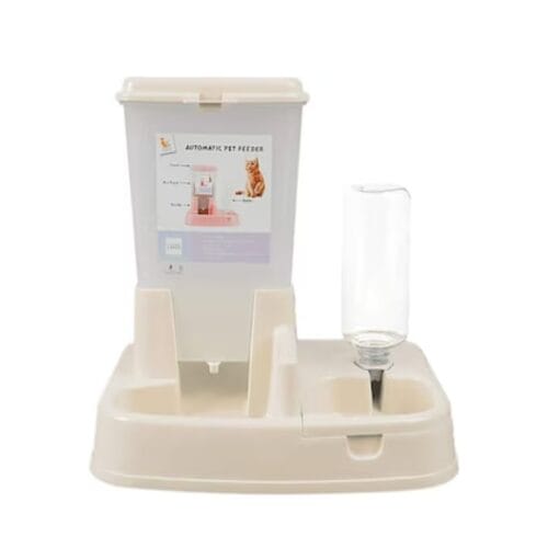 Distribuitor multifunctional pentru hrana si apa, Pentru animale de companie, catei si pisici. 2in1 bol de hranire si rezervor de apa, calitate premium, Crem / Nude