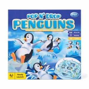 Joc de societate Cursa Pinguinilor pentru copii si familie, 2-4 jucatori, cu pioni si zar integrat, joc distractiv interactiv