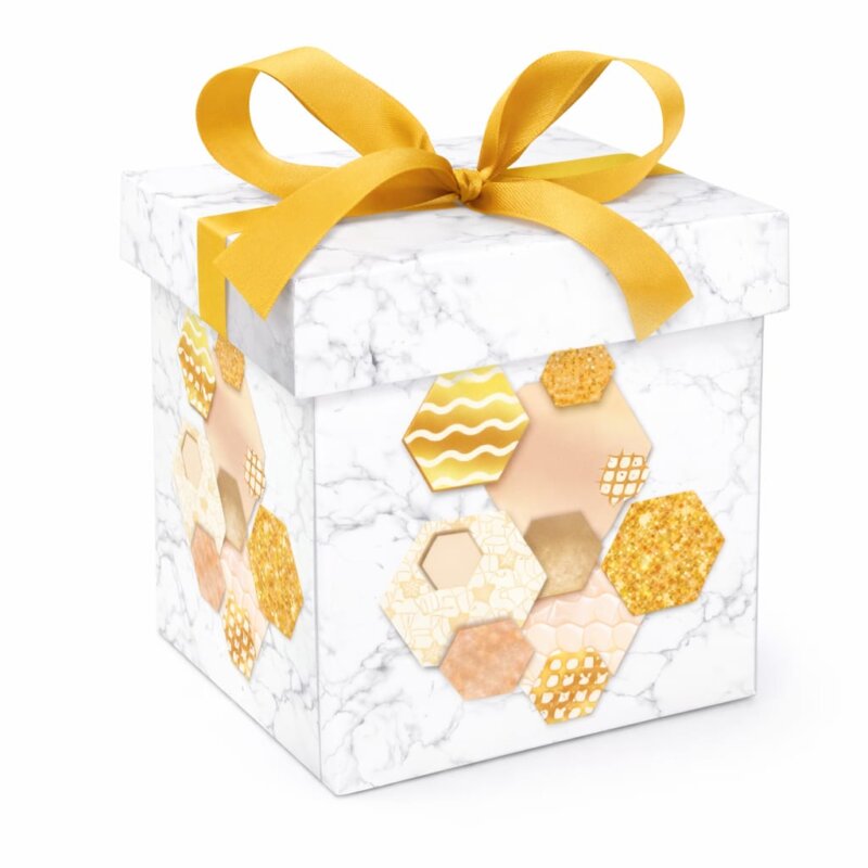 Cutie Cadou Premium patrata 22x22x22 cm din Hartie Cartonata, Alb Auriu Cutie Cadou Premium patrata 22x22x22 cm din Hartie Cartonata, Alb Auriu