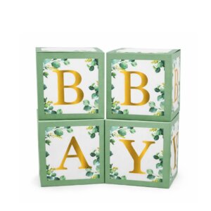 Set 4 Cuburi Decorative Baby din Carton, Auriu – Eucalipt, 30 x 30 cm