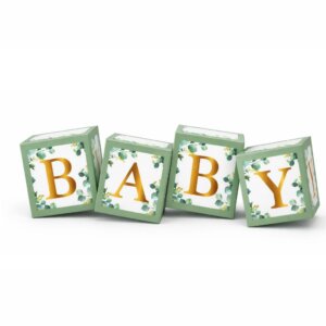 Set 4 Cuburi Decorative Baby din Carton, Auriu – Eucalipt, 30 x 30 cm