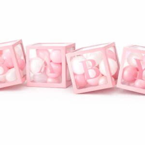 Set 4 Cuburi Decorative Baby din Carton, roz transparent, 30 x 30 cm