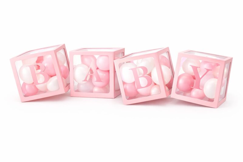 Set 4 Cuburi Decorative Baby din Carton, roz transparent, 30 x 30 cm