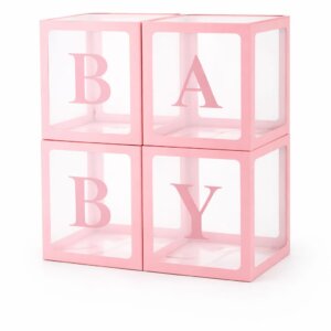 Set 4 Cuburi Decorative Baby din Carton, roz transparent, 30 x 30 cm