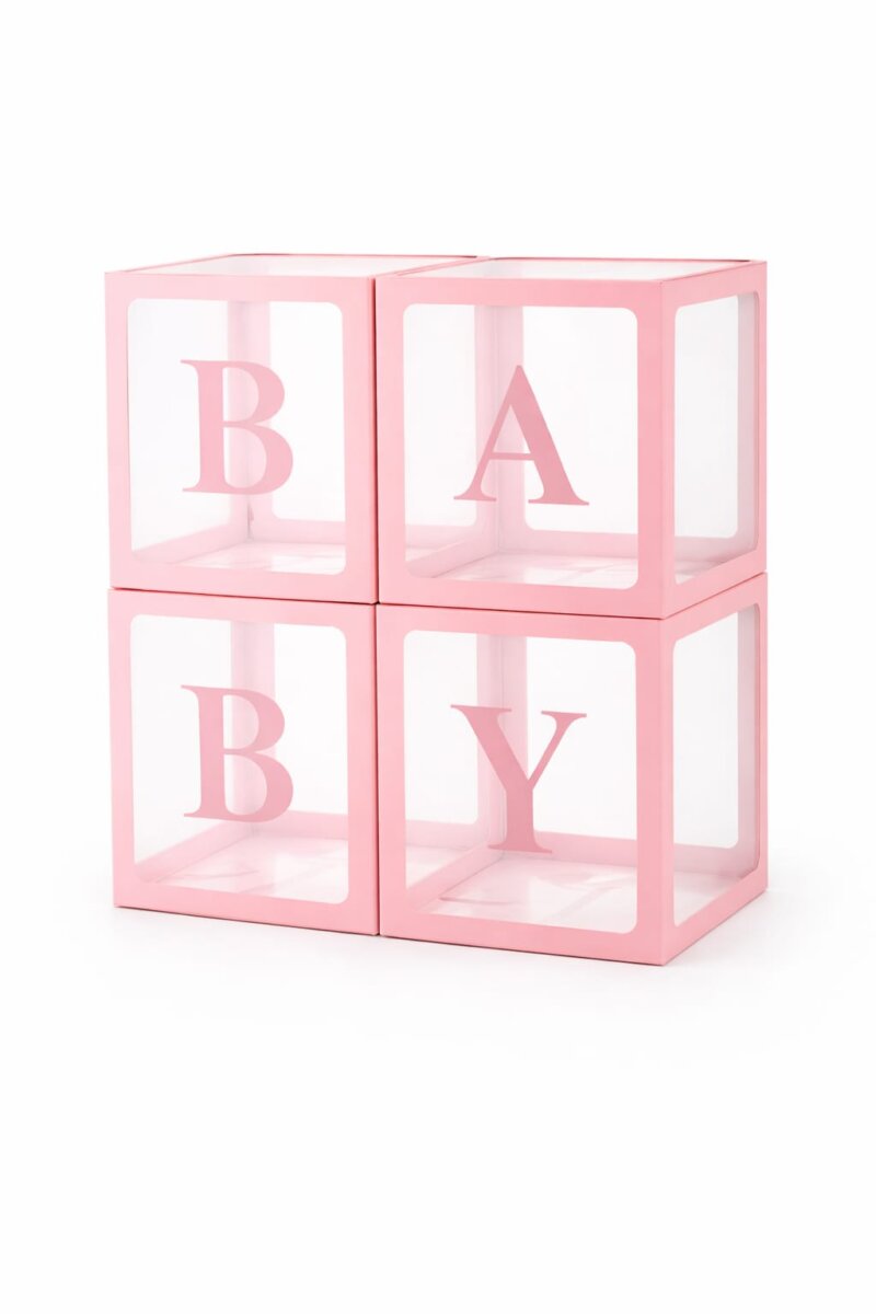 Set 4 Cuburi Decorative Baby din Carton, roz transparent, 30 x 30 cm