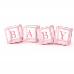 Set 4 Cuburi Decorative Baby din Carton, roz transparent, 30 x 30 cm