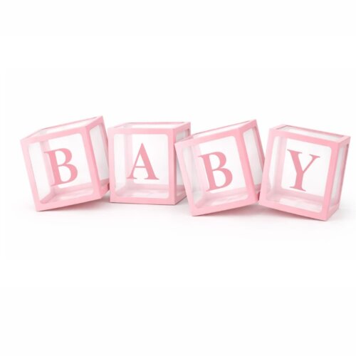 Set 4 Cuburi Decorative Baby din Carton, Roz transparent, 30 x 30 cm vv Set 4 Cuburi Decorative Baby din Carton, roz transparent, 30 x 30 cm