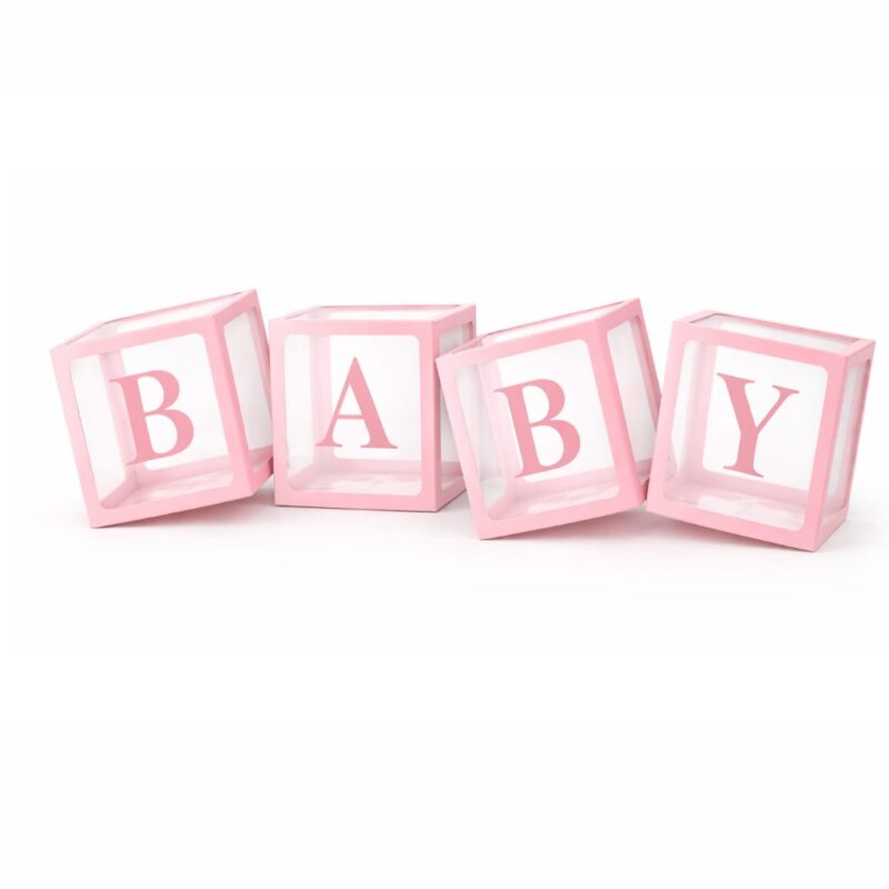 Set 4 Cuburi Decorative Baby din Carton, roz transparent, 30 x 30 cm