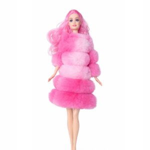 Papusa cu Rochie Pufoasa si par Roz – Papusa Eleganta, Jucarie Creativa pentru Copii
