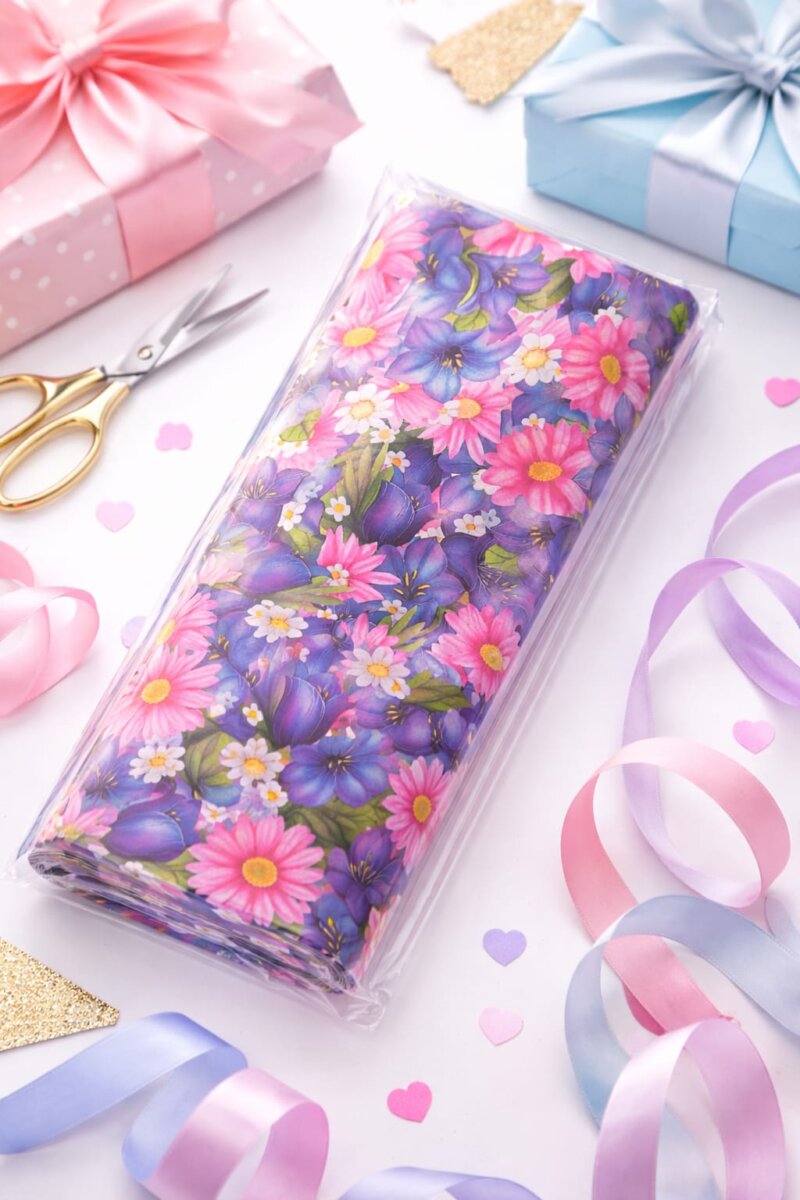 Hartie pentru Impachetat Cadouri 100 x 70 cm, Coala flori mov