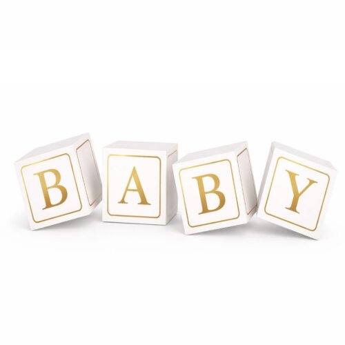 Set 4 Cuburi Decorative Baby din Carton, Auriu – Alb, 30 x 30 cm