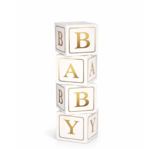 Set 4 Cuburi Decorative Baby din Carton, Auriu – Alb, 30 x 30 cm