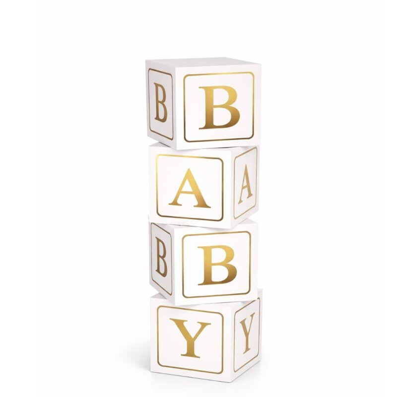 Set 4 Cuburi Decorative Baby din Carton, Auriu – Alb, 30 x 30 cm