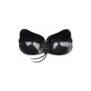 Sutien negru fara bretele, adeziv, push-up, pentru rochii si tinute elegante, Cupa B