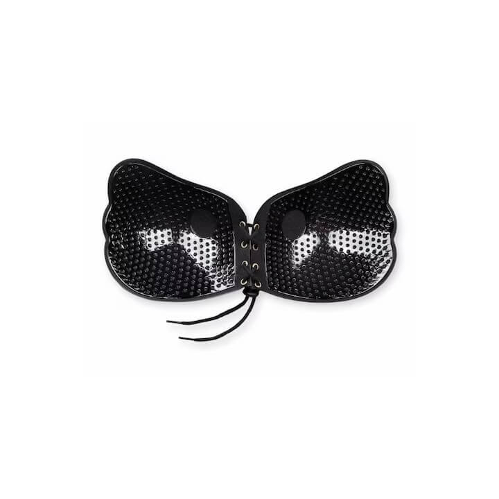 Sutien negru fara bretele, adeziv, push-up, pentru rochii si tinute elegante, Cupa B