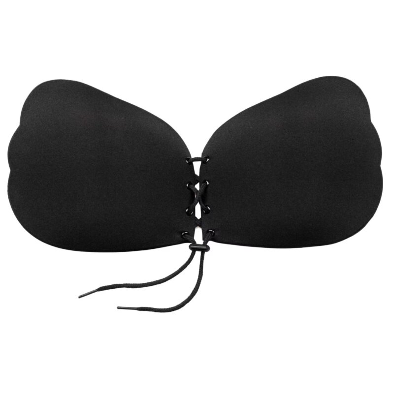 Sutien negru fara bretele, adeziv, push-up, pentru rochii si tinute elegante, Cupa B