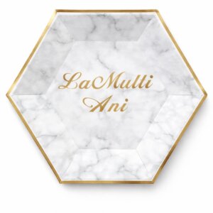 Set 8 farfurii pentru petreceri, print La mult ani marmorat, diametru 18 cm