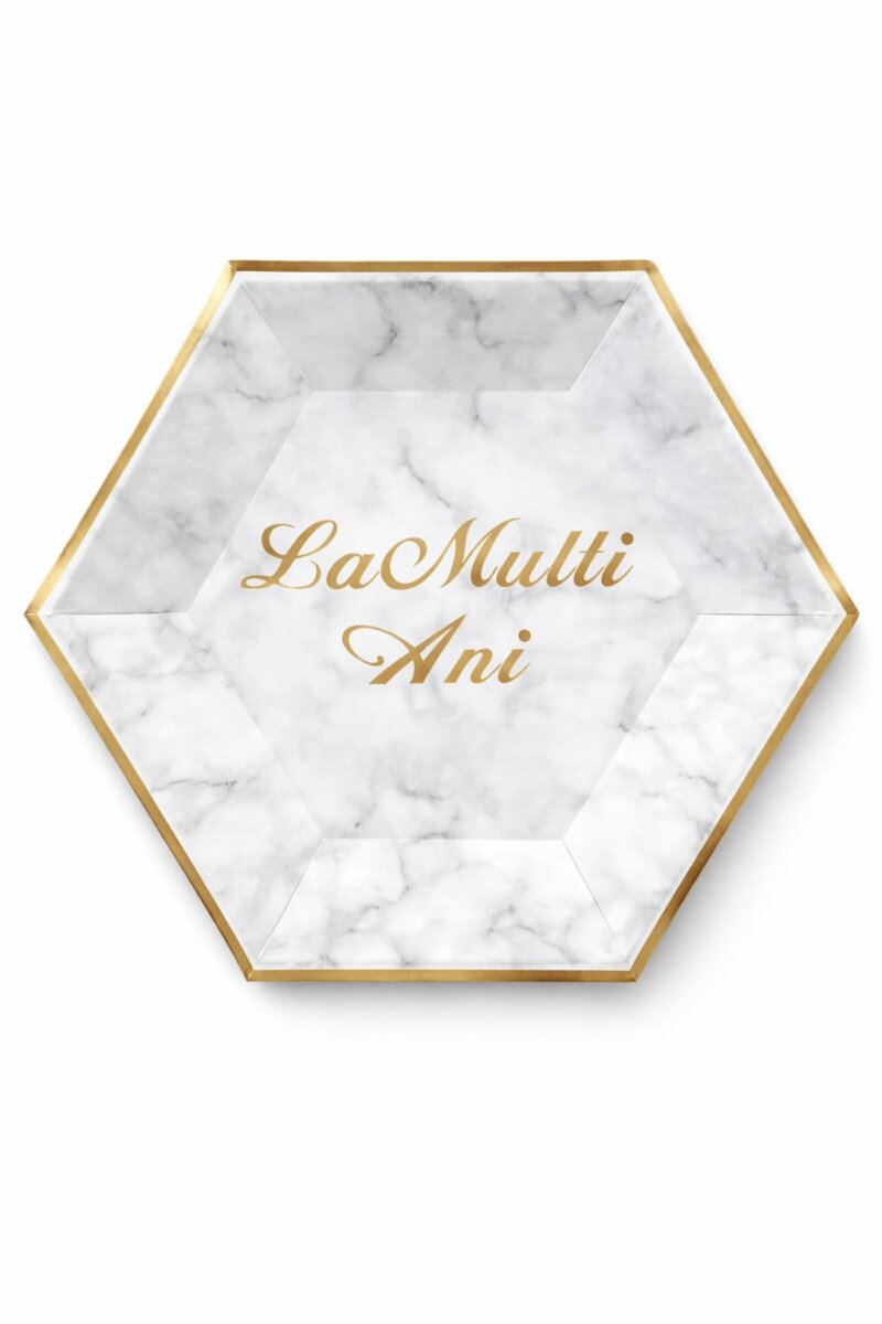 Set 8 farfurii pentru petreceri, print La mult ani marmorat, diametru 18 cm