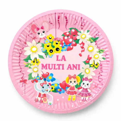 Set 8 farfurii pentru petreceri, print La mult ani, diametru 18 cm