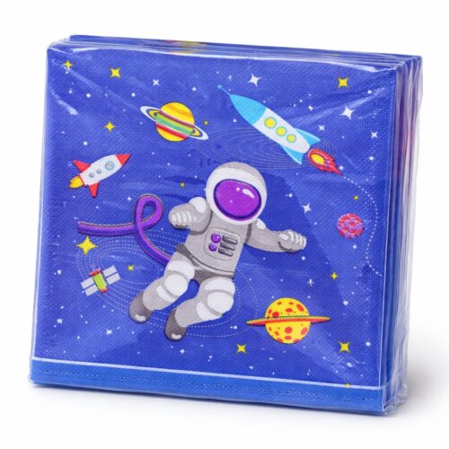 Set 20 servetele pentru petrecerea copiilor in doua straturi, print tema cosmos, albastru, 33 cm x 33 cm
