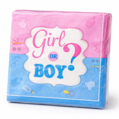 Set 20 servetele pentru petreceri, in doua straturi, print tema Gender Revial, roz/bleu, 33 cm x 33 cm