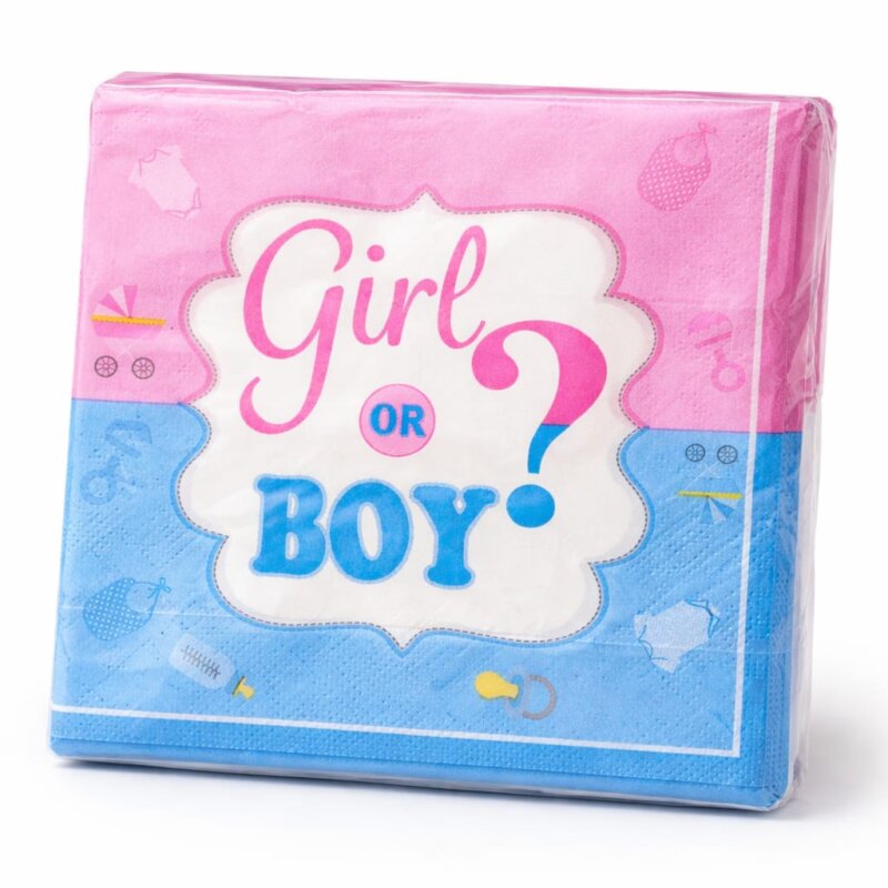 Set 20 servetele pentru petreceri, in doua straturi, print tema Gender Revial, roz/bleu, 33 cm x 33 cm