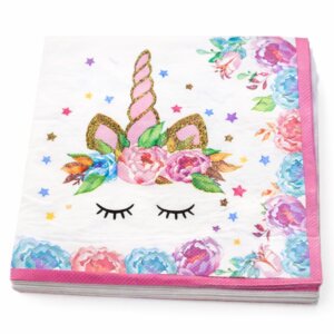 Set 20 servetele pentru petrecerea copiilor in doua straturi, print tema Unicorn, roz, 33 cm x 33 cm