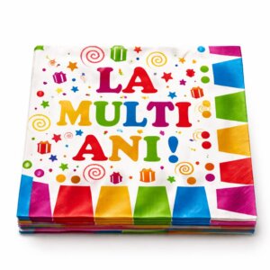 Set 20 servetele pentru petrecerea copiilor in doua straturi, print mesaj La multi ani, multicolor, 33 cm x 33 cm