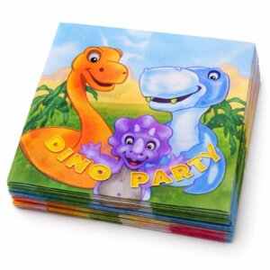 Set 20 servetele pentru petrecerea copiilor in doua straturi, print tema Dino, colorat, 33 cm x 33 cm