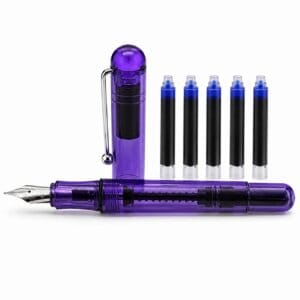 WhatsApp Image 2026-04-28 at 10.27.53 Set Stilou Transparent Mov cu Design Modern si Penita Metalica si 5 rezerve, alimentare cu pompita sau rezerve