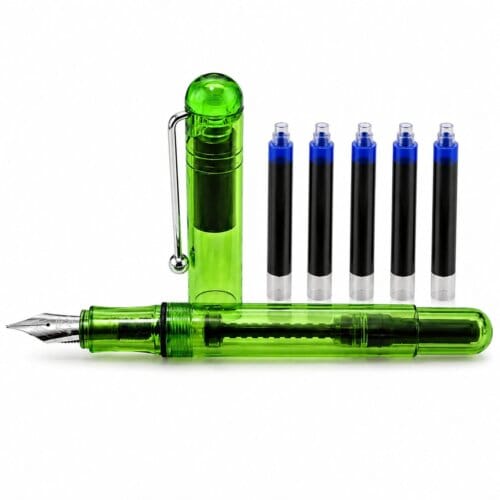 WhatsApp Image 2026-04-28 at 11.39.00 Set Stilou Transparent Verde cu Design Modern si Penita Metalica si 5 rezerve, alimentare cu pompita sau rezerve