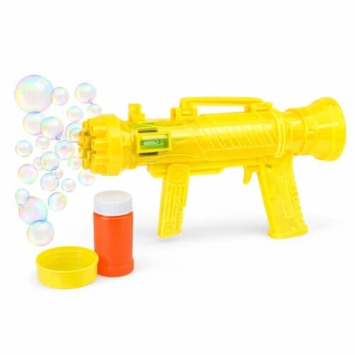 Pistol automat pentru baloane de sapun, cu baterii, galben