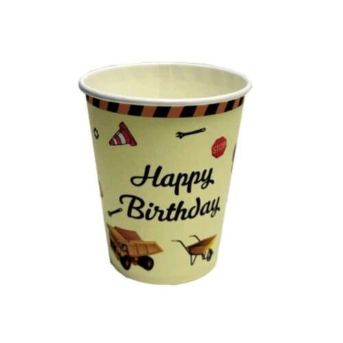 Pahare din carton – Set 8 bucati – Pahare pentru Petrecere Happy birthday - tema utilaje