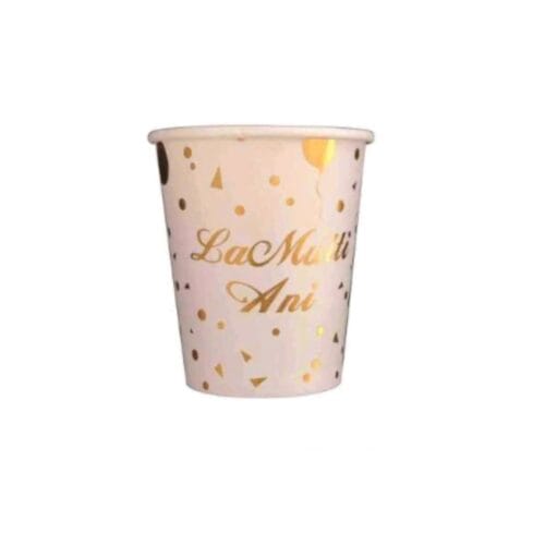 Pahare din carton – Set 8 bucati – Pahare pentru Petrecere -  La multi ani auriu baloane