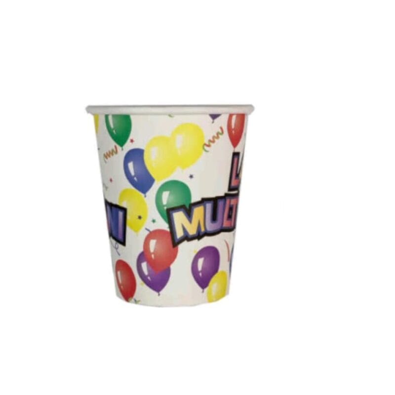 Pahare din carton – Set 8 bucati – Pahare pentru Petrecere -  La multi ani  baloane colorate